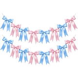 2Pcs Bow Garland Decorations 2M Hanging Ribbons Bow Banner for Birthday Wedding Party Decor Blue and Pink