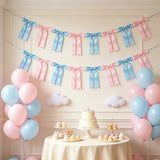 2Pcs Bow Garland Decorations 2M Hanging Ribbons Bow Banner for Birthday Wedding Party Decor Blue and Pink