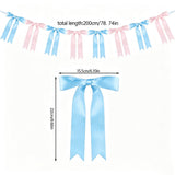2Pcs Bow Garland Decorations 2M Hanging Ribbons Bow Banner for Birthday Wedding Party Decor Blue and Pink