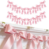 2Pcs Bow Garland Decorations 2M Hanging Ribbons Bow Banner for Birthday Wedding Party Decor Pink