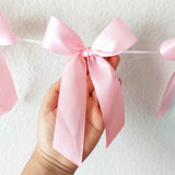 2Pcs Bow Garland Decorations 2M Hanging Ribbons Bow Banner for Birthday Wedding Party Decor Pink