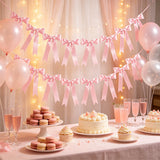 2Pcs Bow Garland Decorations 2M Hanging Ribbons Bow Banner for Birthday Wedding Party Decor Pink