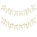 2Pcs Bow Garland Decorations 2M Hanging Ribbons Bow Banner for Birthday Wedding Party Decor Beige