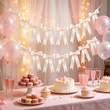 2Pcs Bow Garland Decorations 2M Hanging Ribbons Bow Banner for Birthday Wedding Party Decor Beige