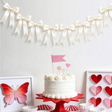2Pcs Bow Garland Decorations 2M Hanging Ribbons Bow Banner for Birthday Wedding Party Decor Beige