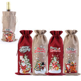 4Pcs Christmas Wine Bottle Bags Drawstring Gift Bags for 750ml Wine Champagne Bottles