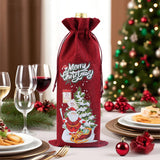 4Pcs Christmas Wine Bottle Bags Drawstring Gift Bags for 750ml Wine Champagne Bottles