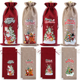 8Pcs Christmas Wine Bottle Bags Drawstring Gift Bags for 750ml Wine Champagne Bottles