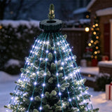2M LED Christmas Tree Topper Waterfall Lights USB Powered 8 Modes Hanging String Lights White