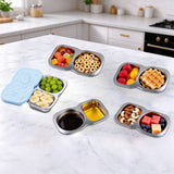 150ml Snack Container 2-Compartment Condiment Cups with Silicone Lid for Lunche School Travel Picnics Blue