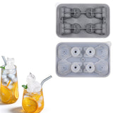2Pcs 3D Cat Ice Cube Mold 4 -Grid Silicone Ice Tray with Funnel Lid for Cocktails Drinks Chocolate Jelly Desserts Gray