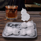 2Pcs 3D Cat Ice Cube Mold 4 -Grid Silicone Ice Tray with Funnel Lid for Cocktails Drinks Chocolate Jelly Desserts Gray