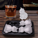 2Pcs 3D Cat Ice Cube Mold 4 -Grid Silicone Ice Tray with Funnel Lid for Cocktails Drinks Chocolate Jelly Desserts Black