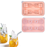 2Pcs 3D Cat Ice Cube Mold 4 -Grid Silicone Ice Tray with Funnel Lid for Cocktails Drinks Chocolate Jelly Desserts Pink