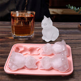 2Pcs 3D Cat Ice Cube Mold 4 -Grid Silicone Ice Tray with Funnel Lid for Cocktails Drinks Chocolate Jelly Desserts Pink