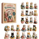 24-Day Reading Cat Advent Calendar Flat 2D Acrylic Christmas Countdown Ornaments for Cat Lovers