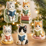 24-Day Reading Cat Advent Calendar Flat 2D Acrylic Christmas Countdown Ornaments for Cat Lovers