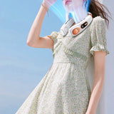 5 Speeds Portable Cooling Neck Fan Digital Display Bladeless Wearable Fan with Colourful Lights for Travel Office Outdoor White