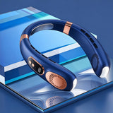 5 Speeds Portable Cooling Neck Fan Digital Display Bladeless Wearable Fan with Colourful Lights for Travel Office Outdoor Blue