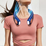 5 Speeds Portable Cooling Neck Fan Digital Display Bladeless Wearable Fan with Colourful Lights for Travel Office Outdoor Blue