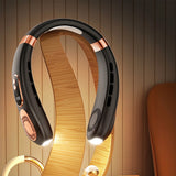 5 Speeds Portable Cooling Neck Fan Digital Display Bladeless Wearable Fan with Colourful Lights for Travel Office Outdoor Black