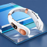 5 Speeds Portable Cooling Neck Fan Digital Display Bladeless Wearable Fan with Colourful Lights for Travel Office Outdoor White