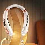 5 Speeds Portable Cooling Neck Fan Digital Display Bladeless Wearable Fan with Colourful Lights for Travel Office Outdoor White