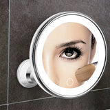 10X Magnifying Makeup Mirror with LED Ring Light Rotating Suction Cup Vanity Mirror Touch Control with 3 Light Settings