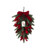 60cm Christmas Wreath with Velvet Bows Festive Door Wall Decoration for Home and Shop Christmas Teardrop Hanging Decor