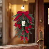 60cm Christmas Wreath with Velvet Bows Festive Door Wall Decoration for Home and Shop Christmas Teardrop Hanging Decor