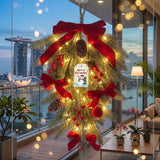60cm Christmas Wreath with Velvet Bows Festive Door Wall Decoration for Home and Shop Christmas Teardrop Hanging with Lights