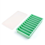 10-Slot Rectangular Ice Cube Tray with Lid Flexible Ice Mould Freezer Tray Green