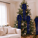 12Pcs Christmas Velvet Bows 60 x 40 cm Pre-Tied Xmas Bows Decorations for Christmas Tree Staircase Door Wreath Dark Blue