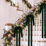 12Pcs Christmas Velvet Bows 60 x 40 cm Pre-Tied Xmas Bows Decorations for Christmas Tree Staircase Door Wreath Green
