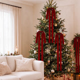 12Pcs Christmas Velvet Bows 60 x 40 cm Pre-Tied Xmas Bows Decorations for Christmas Tree Staircase Door Wreath Wine Red