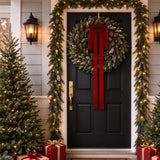 12Pcs Christmas Velvet Bows 60 x 40 cm Pre-Tied Xmas Bows Decorations for Christmas Tree Staircase Door Wreath Wine Red