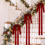 12Pcs Christmas Velvet Bows 60 x 40 cm Pre-Tied Xmas Bows Decorations for Christmas Tree Staircase Door Wreath Wine Red