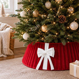 Christmas Tree Skirt with Bow Pleated Xmas Tree Base Cover Decoration Red