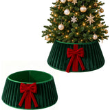 Christmas Tree Skirt with Bow Pleated Xmas Tree Base Cover Decoration Green