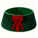 Christmas Tree Skirt with Bow Pleated Xmas Tree Base Cover Decoration Green
