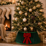 Christmas Tree Skirt with Bow Pleated Xmas Tree Base Cover Decoration Green