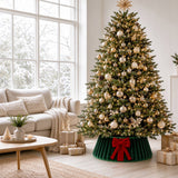 Christmas Tree Skirt with Bow Pleated Xmas Tree Base Cover Decoration Green