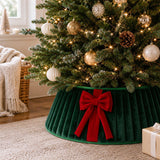 Christmas Tree Skirt with Bow Pleated Xmas Tree Base Cover Decoration Green