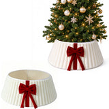 Christmas Tree Skirt with Bow Pleated Xmas Tree Base Cover Decoration White