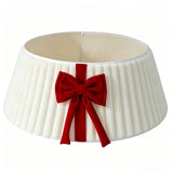 Christmas Tree Skirt with Bow Pleated Xmas Tree Base Cover Decoration White