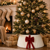 Christmas Tree Skirt with Bow Pleated Xmas Tree Base Cover Decoration White