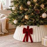 Christmas Tree Skirt with Bow Pleated Xmas Tree Base Cover Decoration White