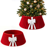 Christmas Tree Skirt with Bow Pleated Xmas Tree Base Cover Decoration Red