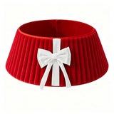 Christmas Tree Skirt with Bow Pleated Xmas Tree Base Cover Decoration Red