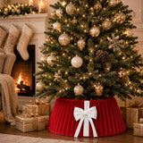 Christmas Tree Skirt with Bow Pleated Xmas Tree Base Cover Decoration Red